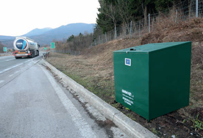 Bear-proof garbage bins prevent bears to access food remains on highways in Croatia.