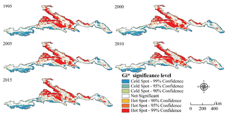 Getis-Ord G∗i scores of habitat quality