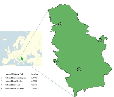 Location of National Parks in Serbia.